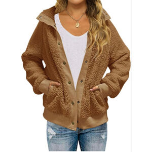 Women's TECREW Brown Teddy Sherpa Button Jacket M